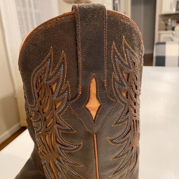 Lucchese Brown Leather Cut Out Embroidered‎ Cowboy Boots Women's Sz 7 B M3683 - Picture 8 of 12